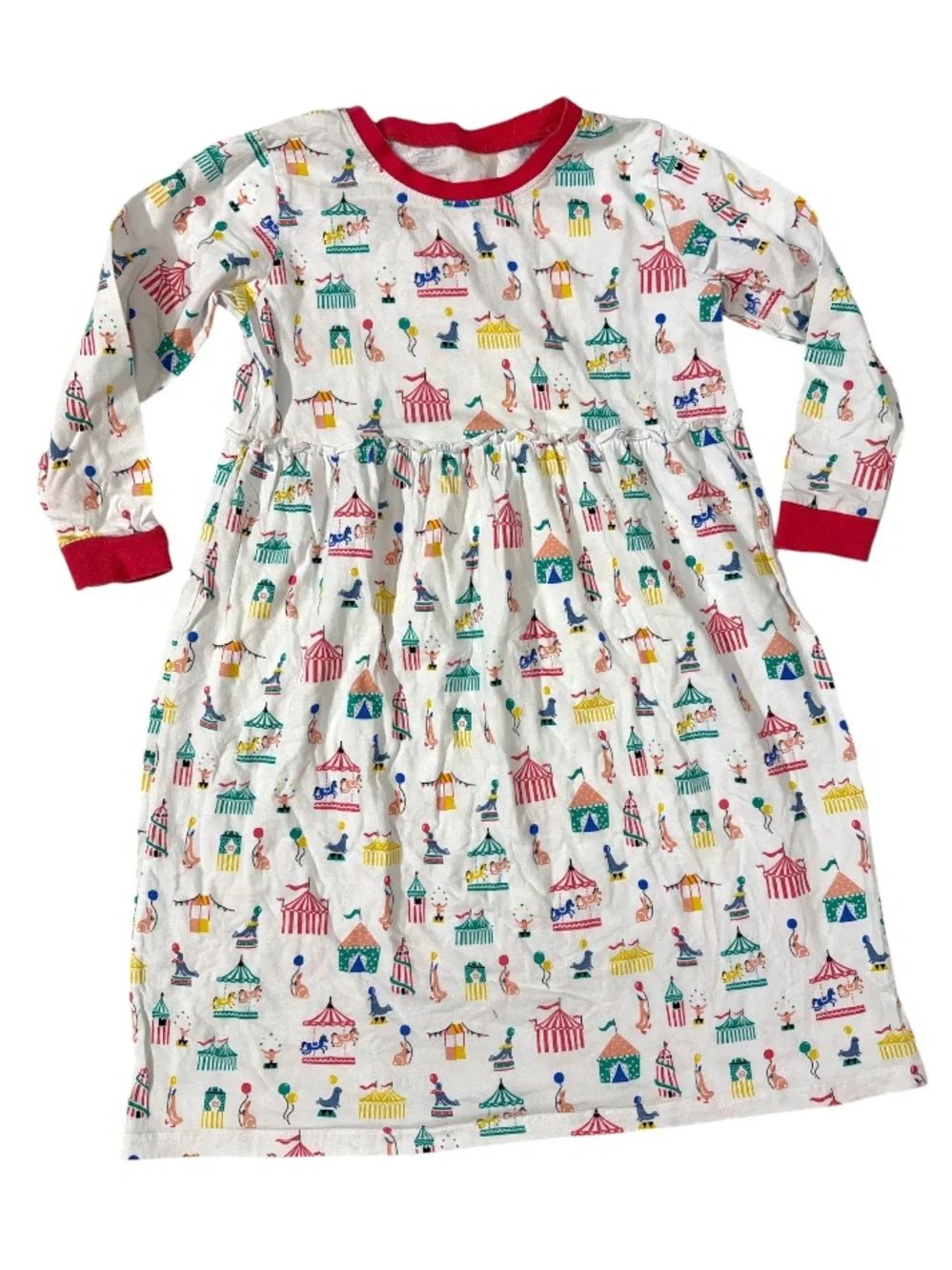 NWOT cotton Long Sleeve Circus Print Nightgown 5/6
